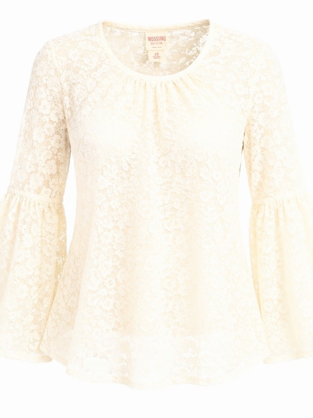 Mossimo Supply Co. Cream Lace Sheer Bell-Long Sleeve Blouse